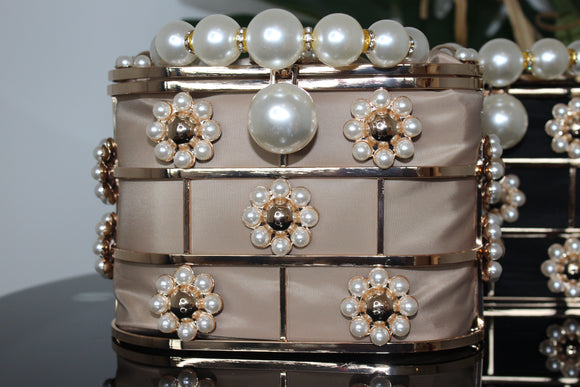 Nude Pearl Cage Clutch Bag